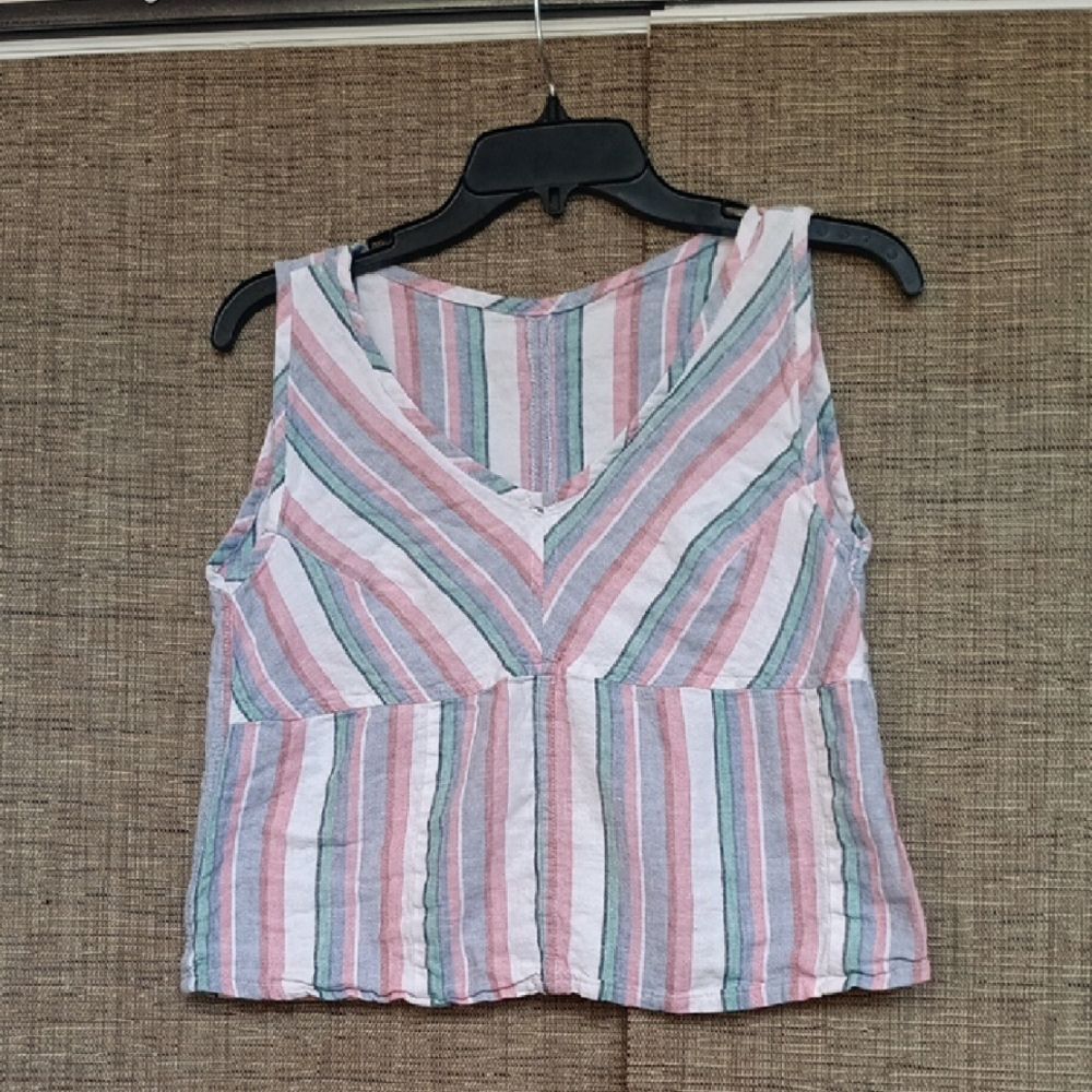 Linen Striped Sleeveless Top - Pink, Blue, White
